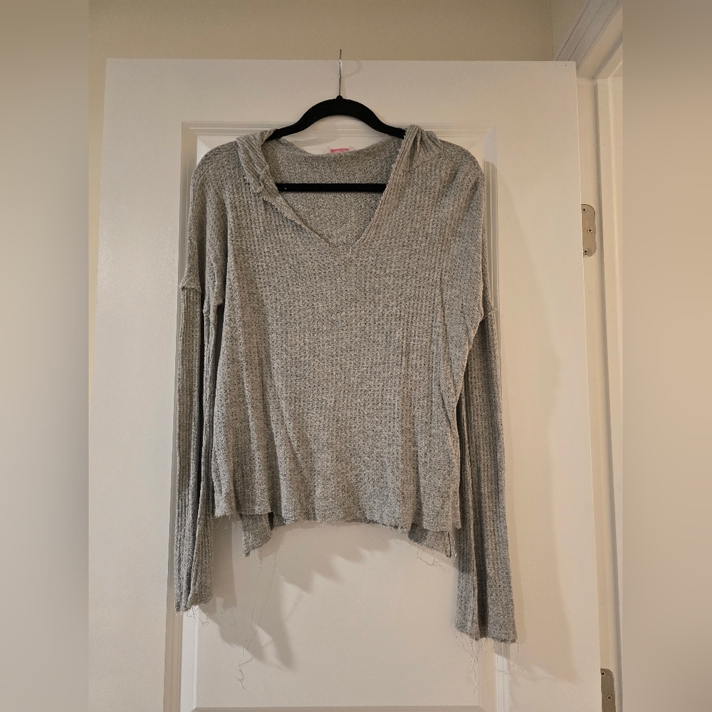 Pink Lily Gray Waffle Knit Hoodie
